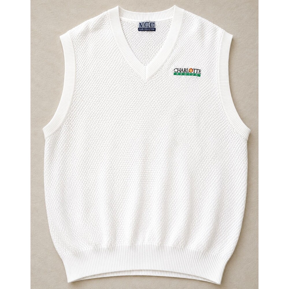 Vintage Vantage Sweater Vest Mens Large White Cotton V Neck USA Charlotte Region